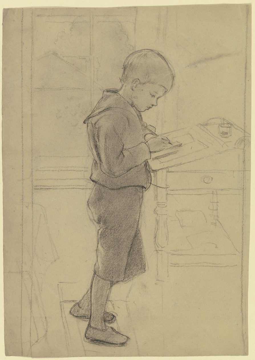 Victor Scholderer in piedi alla scrivania da Otto Scholderer