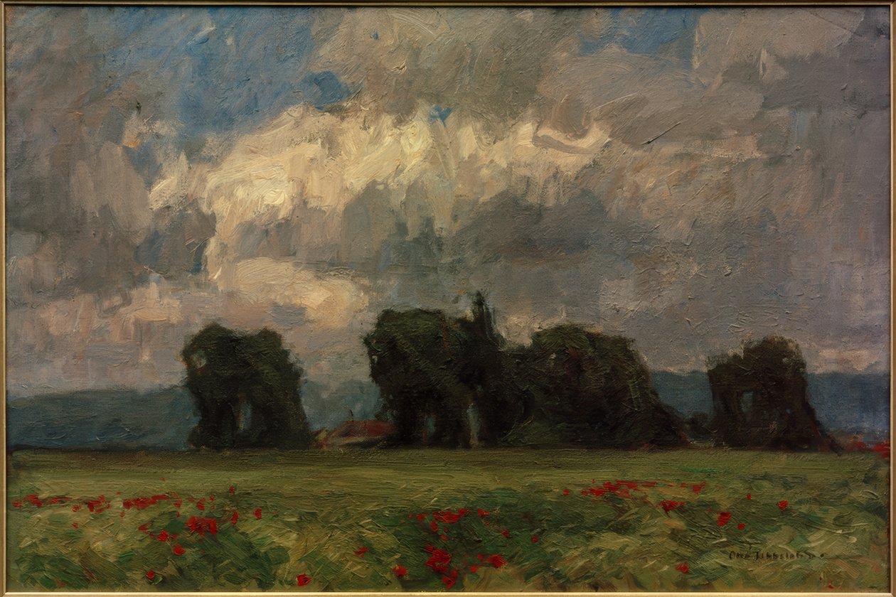 Paesaggio scuro con pioppi e papaveri da Otto Ubbelohde