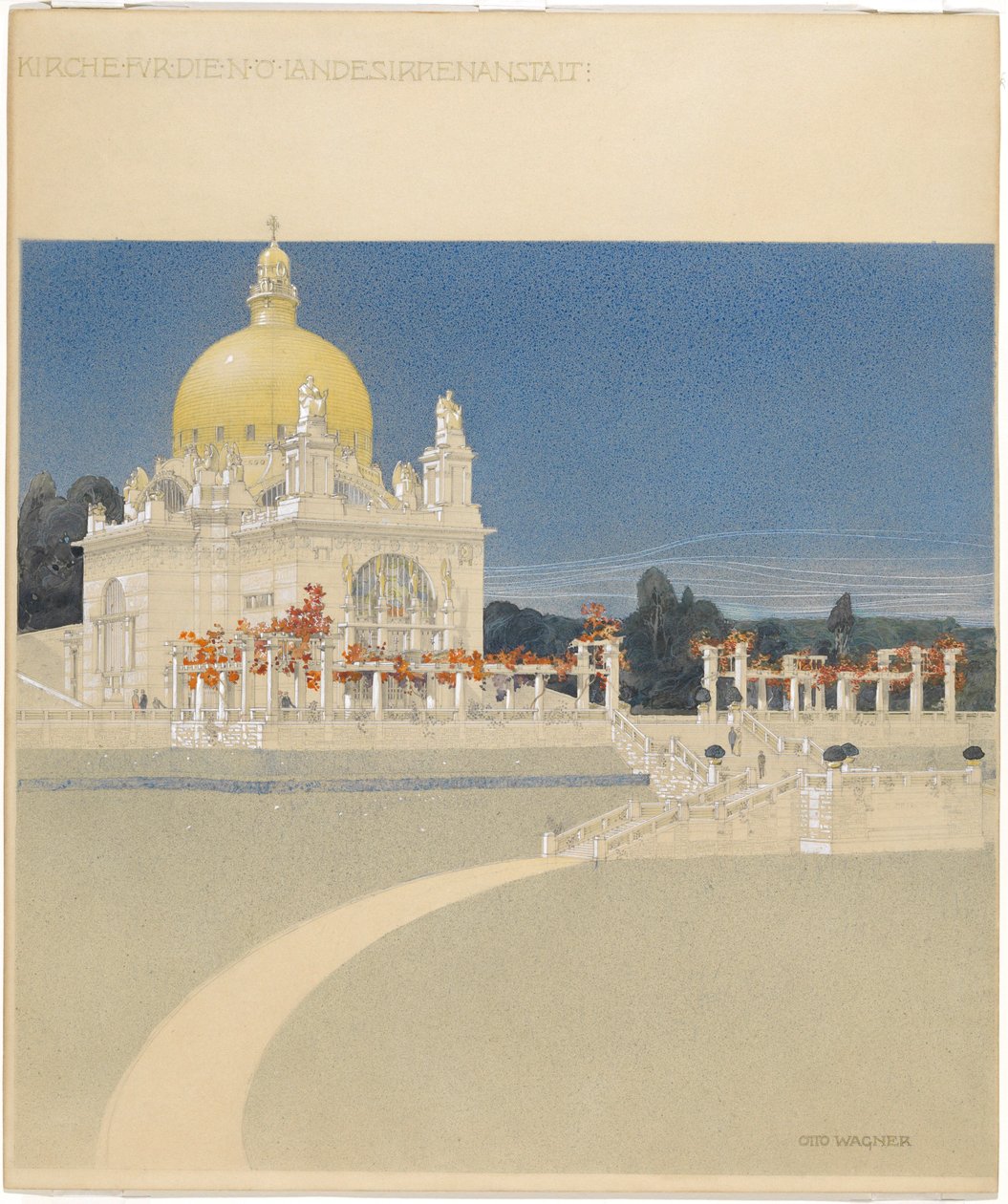Chiesa di San Leopoldo allo Steinhof, progetto per concorso, prospettiva da Otto Wagner