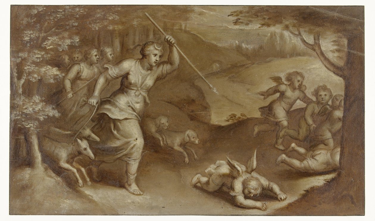 Diana scaccia Cupido e i suoi aiutanti che cercavano di intrappolarla da Otto van Veen