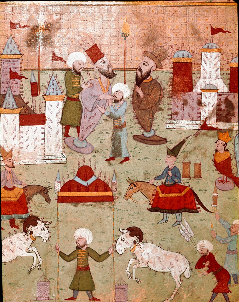Festeggiamenti organizzati in occasione della circoncisione del figlio del sultano ottomano Murad II, preparazione dei fuochi d