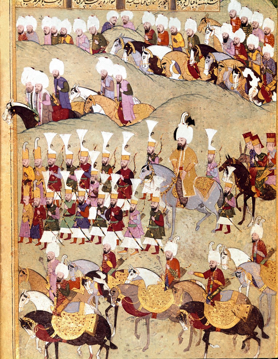 Impero Ottomano: rappresentazione del sultano ottomano Murad II (Murat) (1404-1451) e del suo esercito durante l