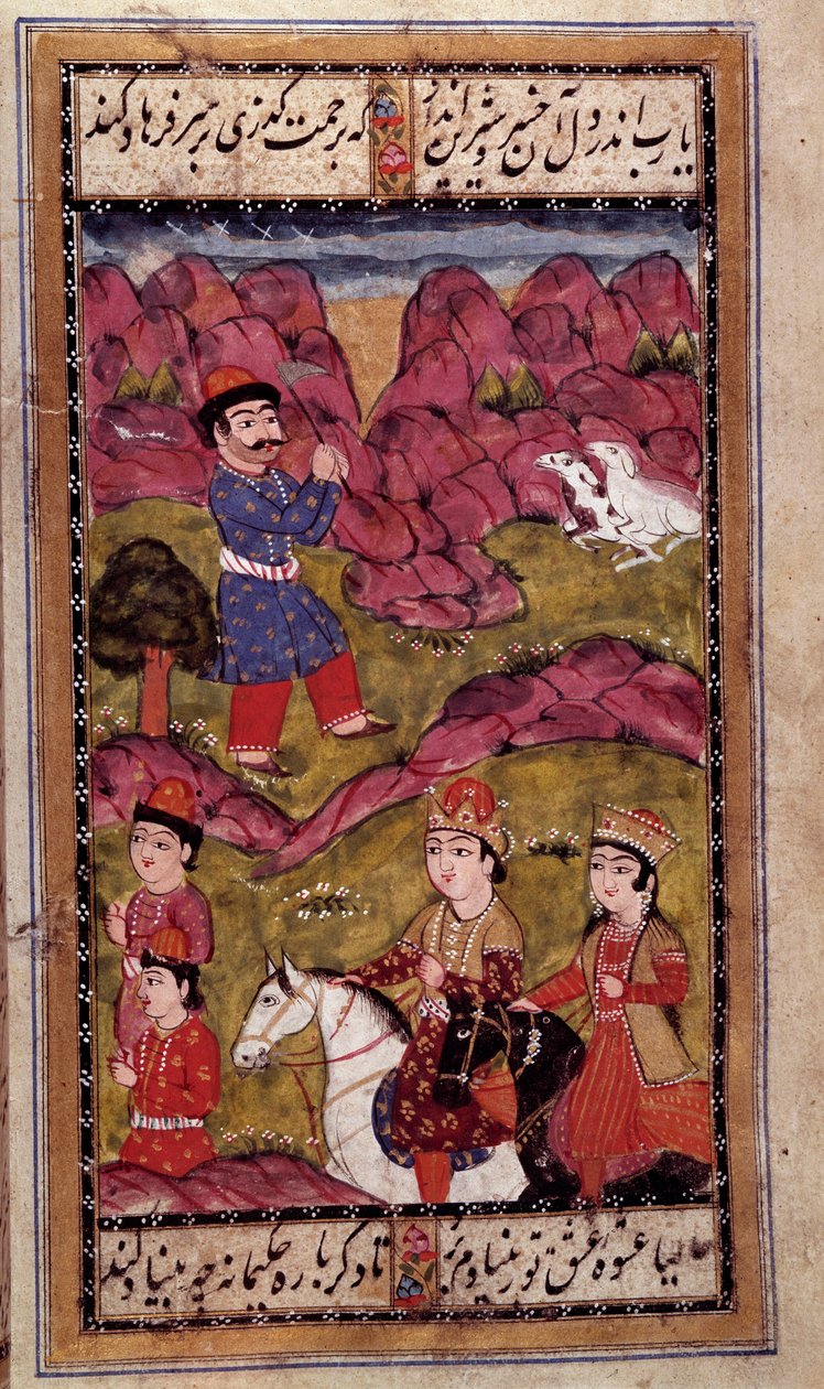 Arte ottomana: cavalcata di un principe. Pagina di manoscritto turco. XVI secolo. Collezione privata da Ottoman School