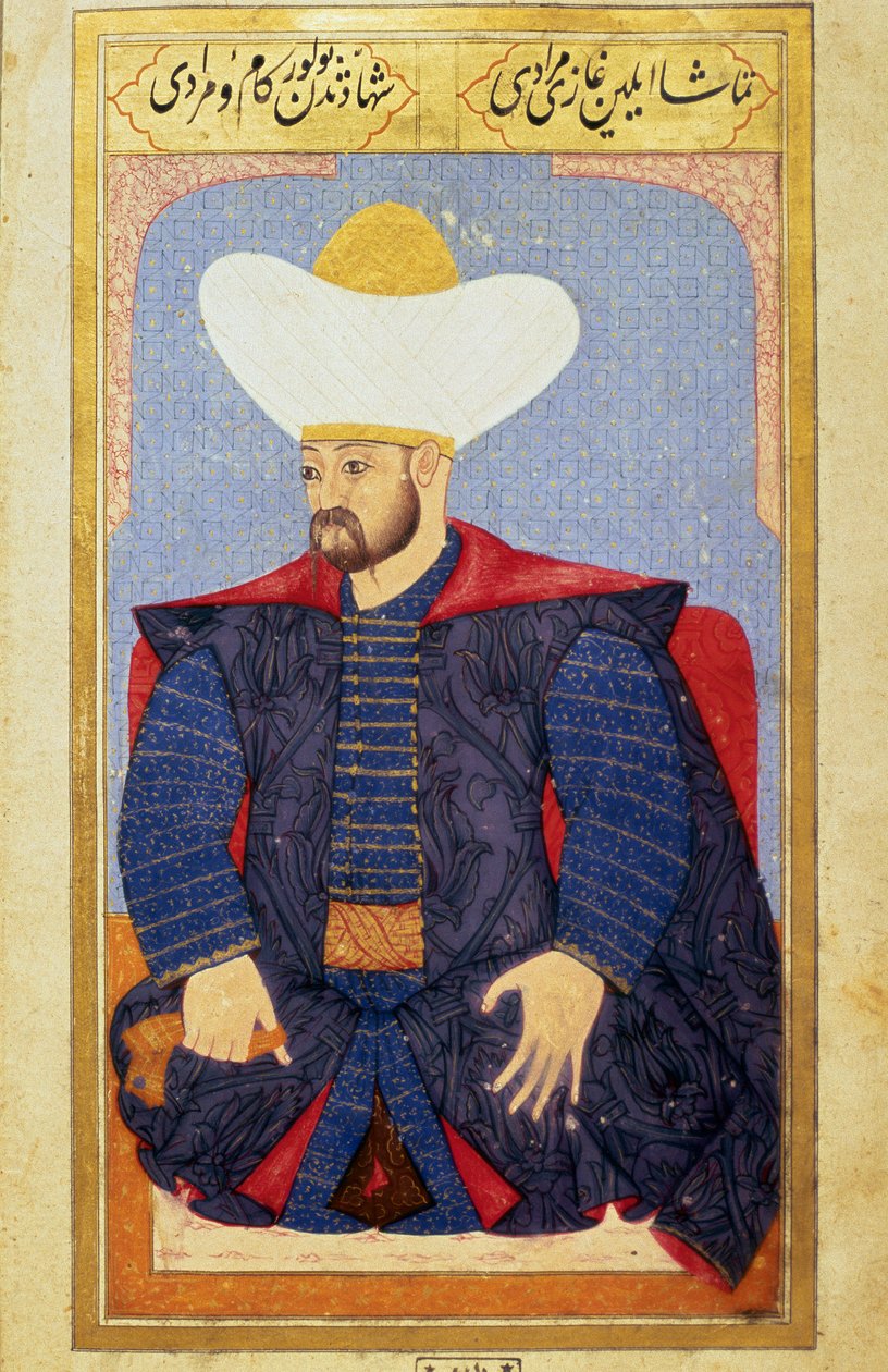 Impero Ottomano: ritratto del primo Sultano Ottomano Murad I (1326-1389). Miniatura dal manoscritto 