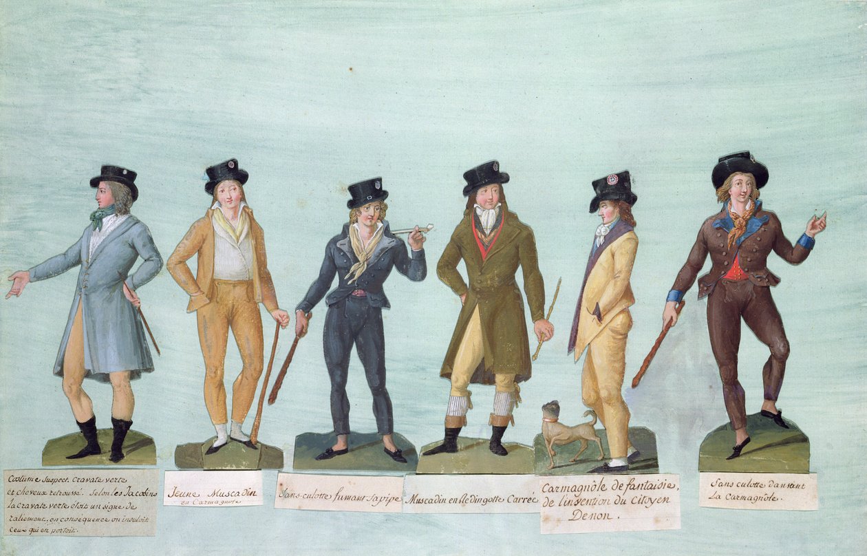 Fol.43 Abito alla moda per uomini durante il periodo della Rivoluzione Francese da P. A. and J.B. Lesueur