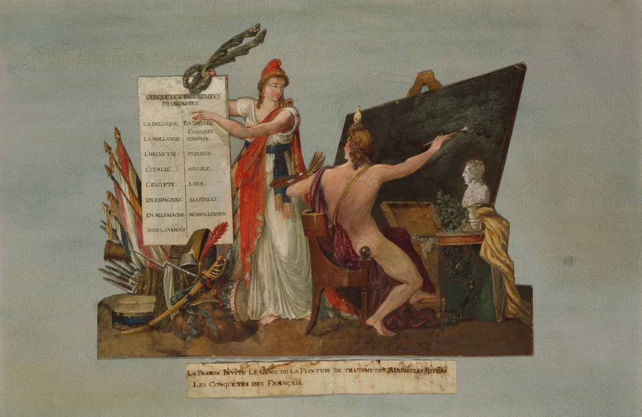 La Francia invita il Genio della Pittura a trasmettere alle generazioni future la storia delle conquiste francesi e delle vittorie dei suoi eserciti, c.1800 da P. A. and J.B. Lesueur