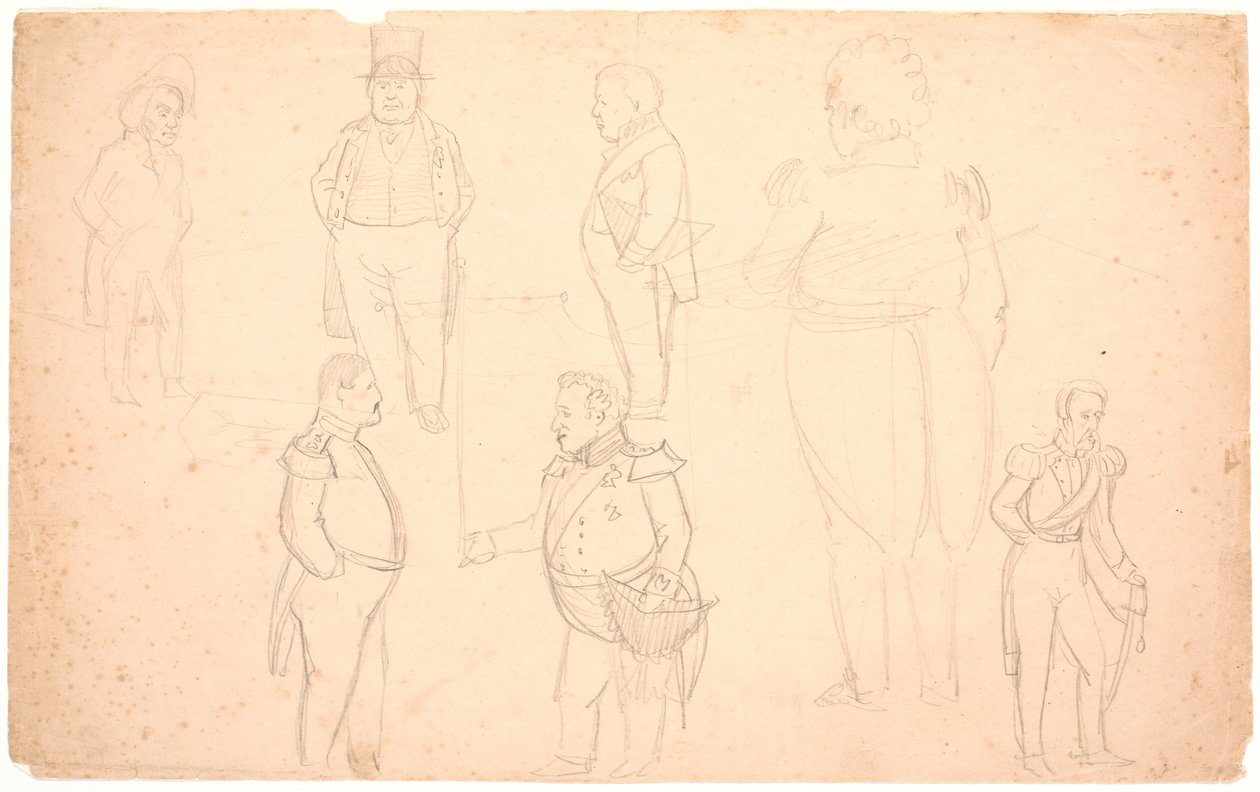 Caricatura di A.S. Ørsted, Federico VII, Cristiano VIII e probabilmente Federico VI da P.C. Skovgaard