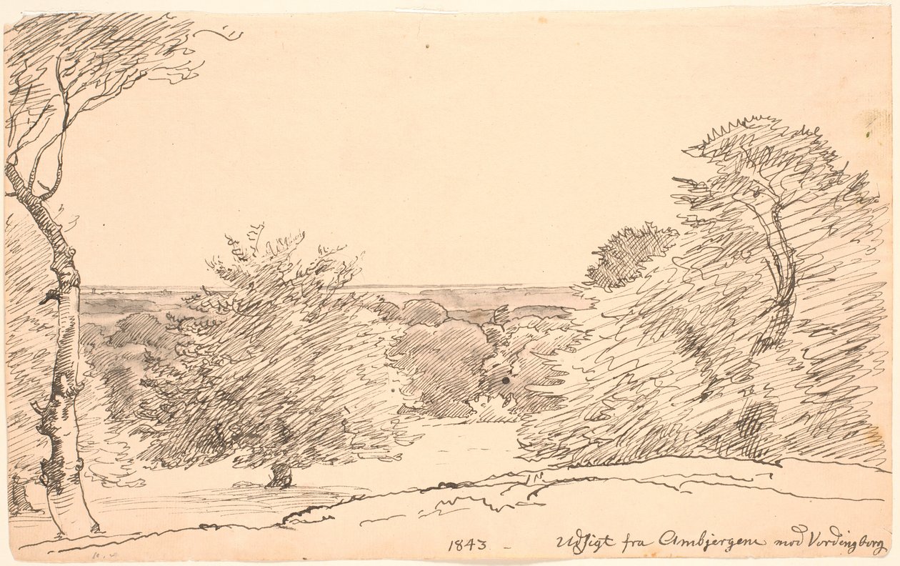 Paesaggio con alberi e ampia vista dagli Ambjergene verso Vordingborg da P.C. Skovgaard