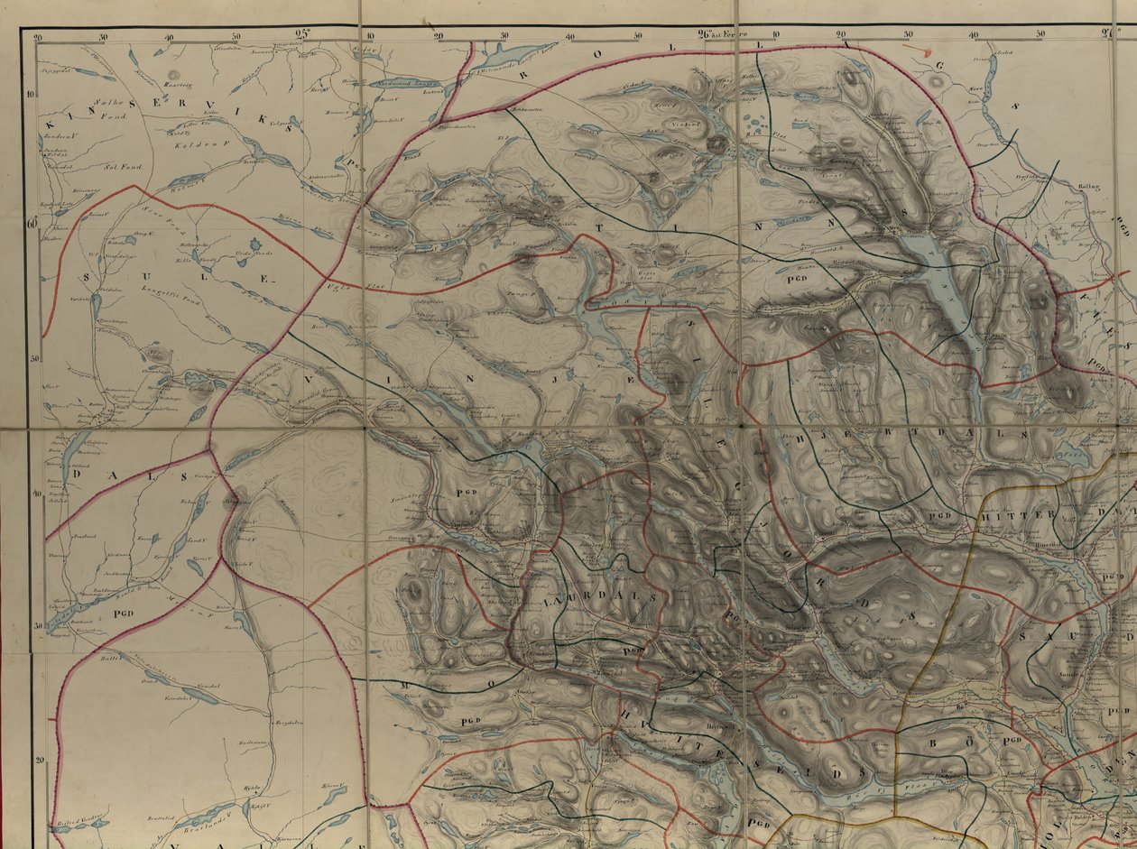 Mappa della collezione di mappe della Biblioteca Nazionale. La mappa è stata disegnata a mano (dopo il 1846) e mostra Telemark da P. A. Munch