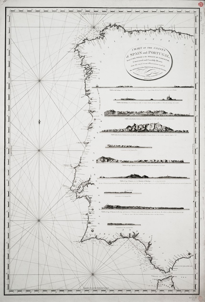 Carta delle coste di Spagna e Portogallo, da Capo Pinas allo Stretto di Gibilterra, costruita e accuratamente disegnata dalle più recenti osservazioni fatte dagli ufficiali delle marine francese e spagnola da P. Steel