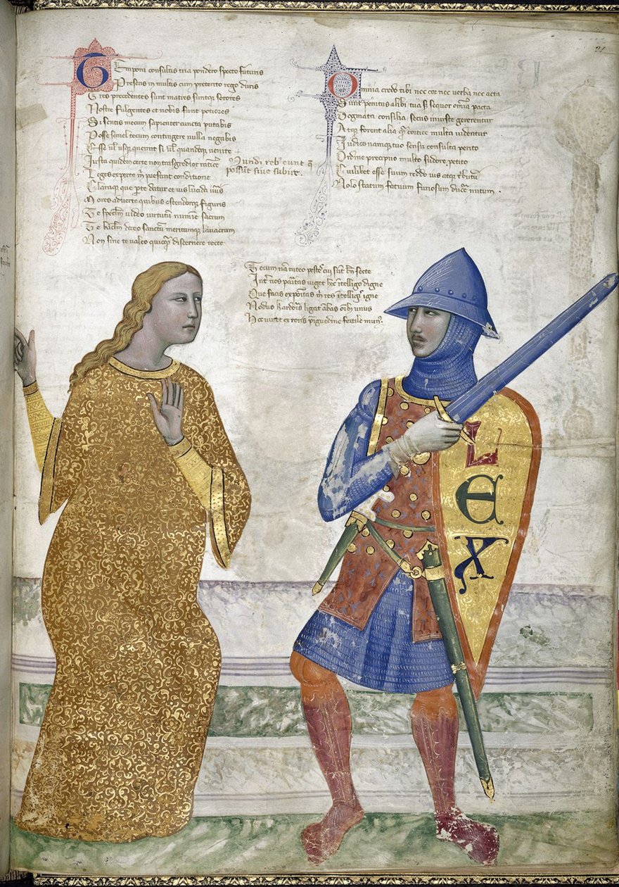 Prudenza e Giustizia da Regia Carmina di Convenevole da Prato da Pacino di Buonaguida