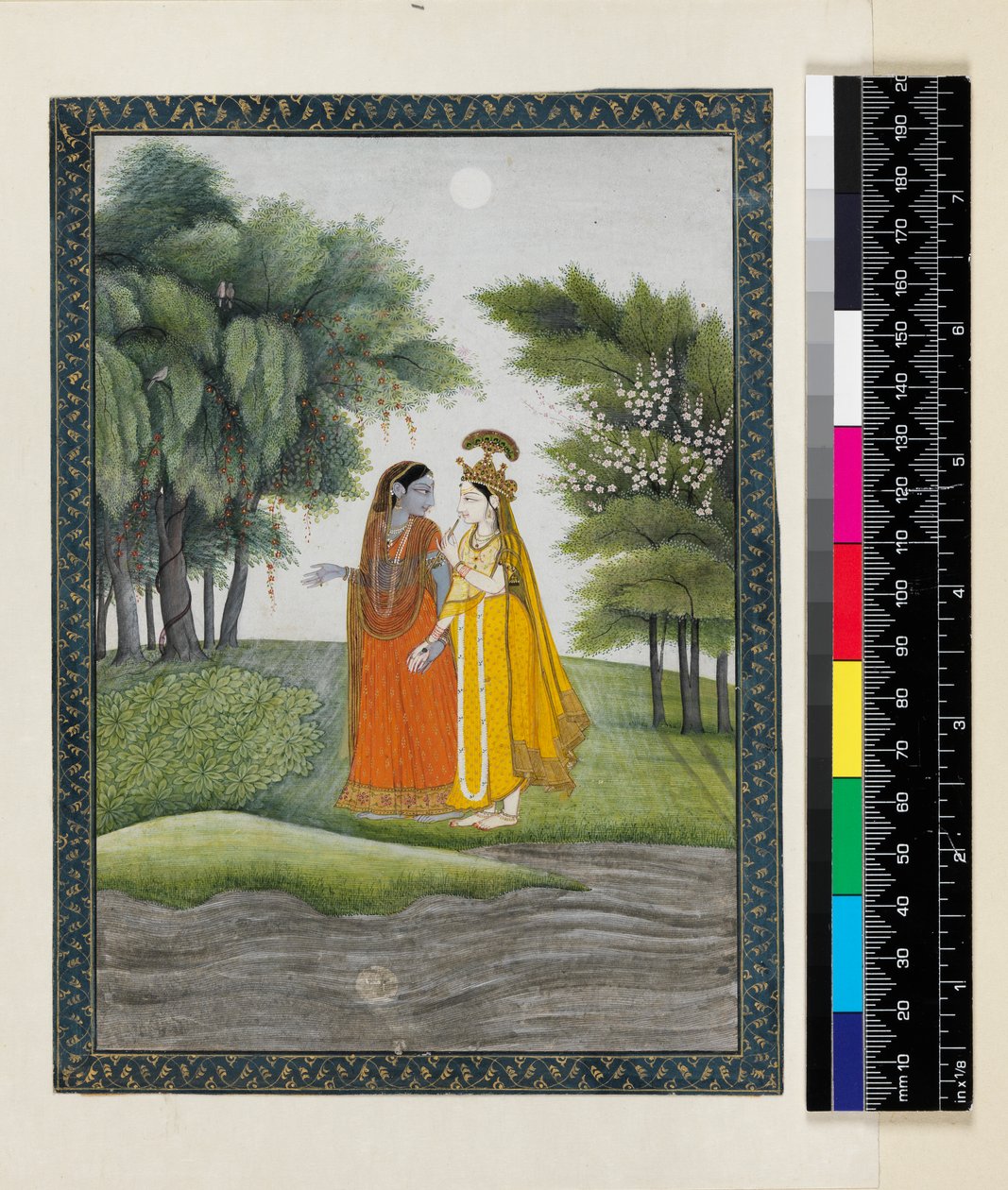 Krishna e Radha che camminano lungo la Jumna al chiaro di luna dopo aver scambiato i vestiti, dal 
