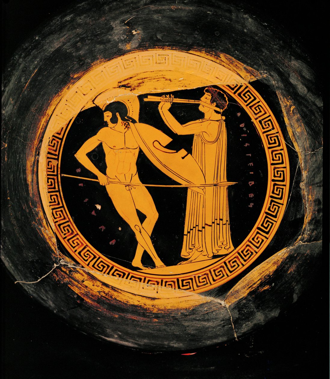 Danza di guerra, accompagnata da un flautista ... da Painter Eucharides