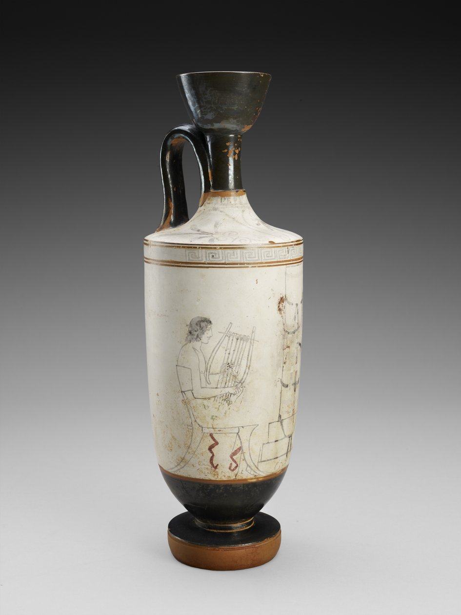 Lekythos a spalla con Pittura Policroma su Fondo Bianco di Scena Funeraria, 450-440 a.C. da Painter Houston
