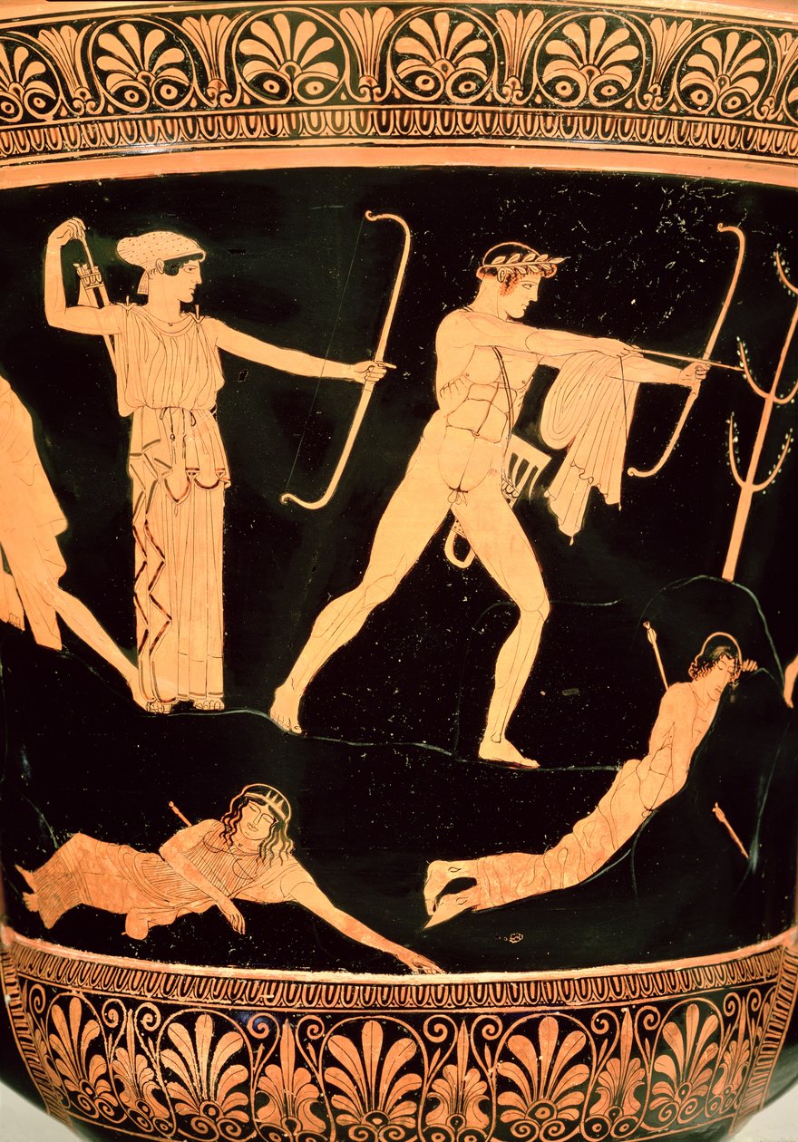 La morte dei Niobidi, dettaglio da un calice-krater attico a figure rosse, c.450 a.C. (dettaglio) da Painter Niobid