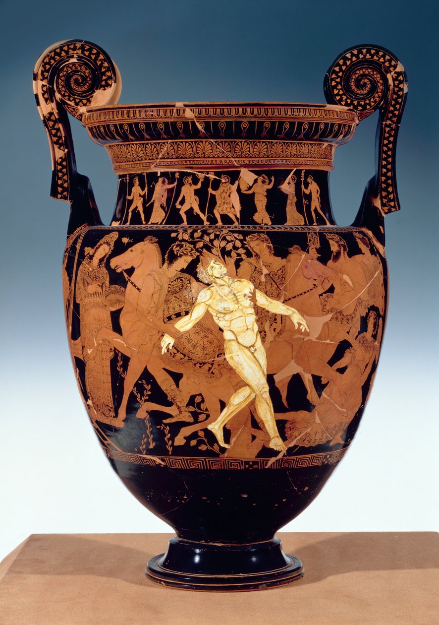 Cratere a volute a figure rosse attiche che raffigura la morte del ...