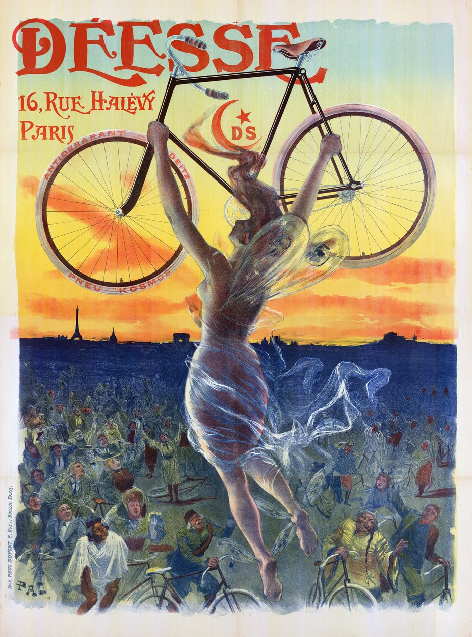 Poster francese vintage di una dea con una bicicletta, c.1898 da Pal