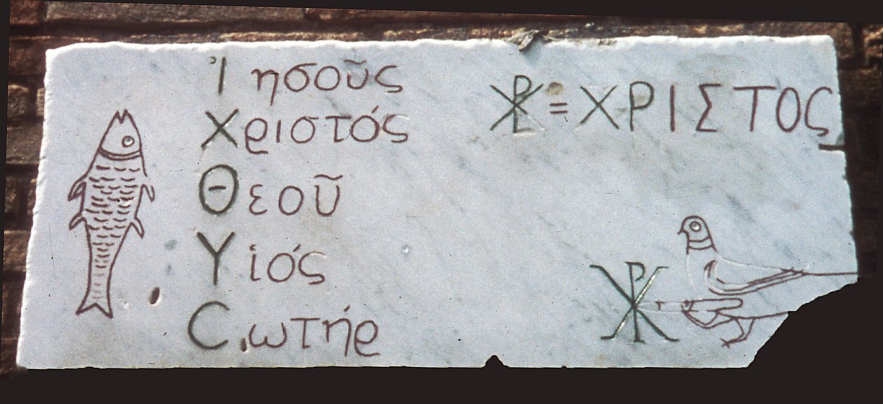 Targa funeraria con simboli cristiani da Paleo Christian