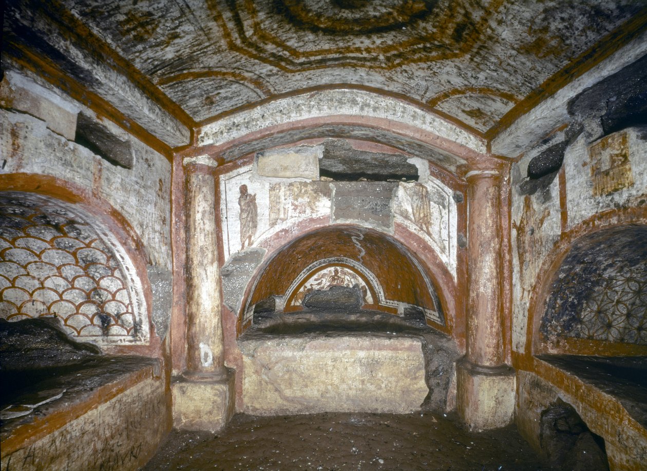 EARLY CHRISTIAN ART: Catacombe di Domitilla. Cubicolo di Orfeo., mid 3rd century (fresco) da Paleo Christian