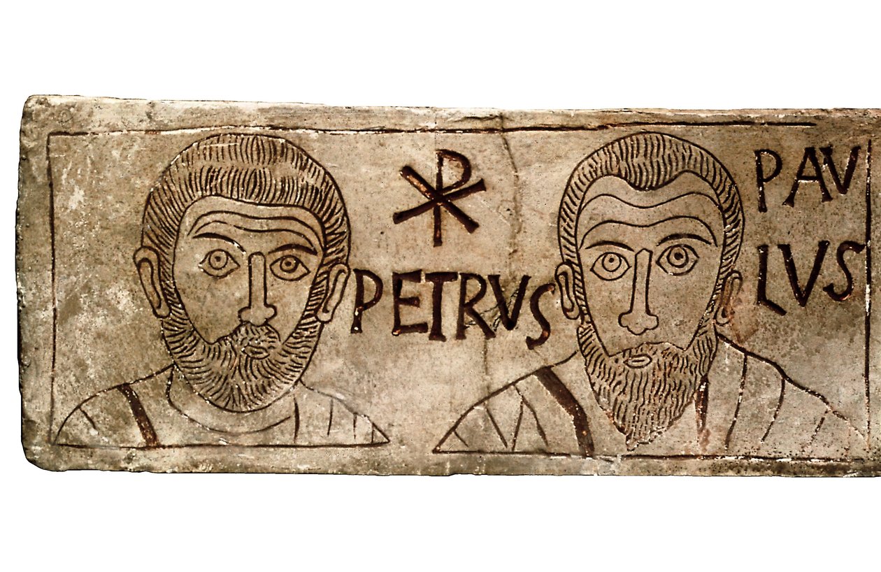Sarcofago raffigurante gli apostoli Pietro e Paolo, civiltà paleocristiana da Paleo Christian Paleo Christian