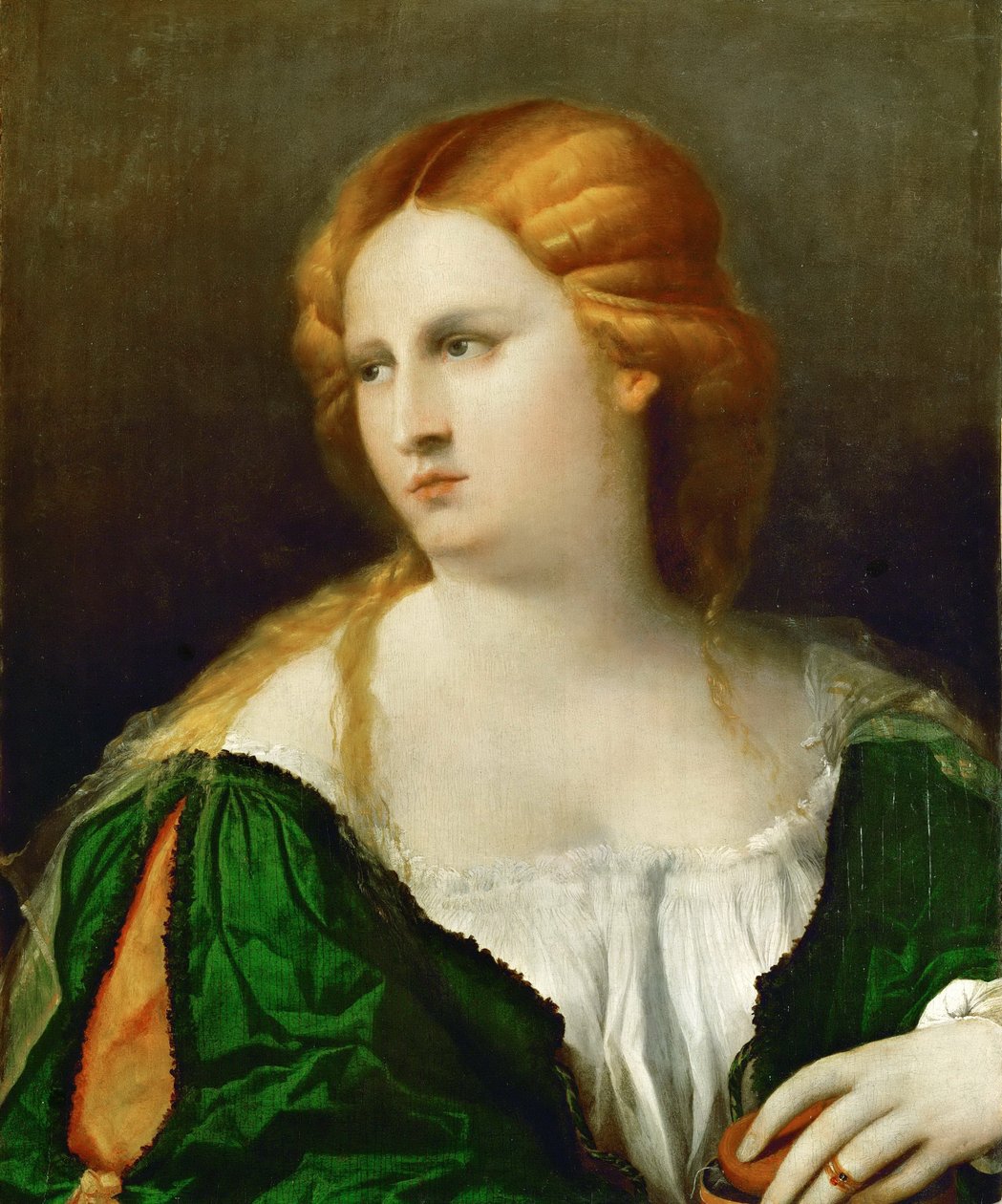 Giovane donna in abito verde da Palma il Vecchio