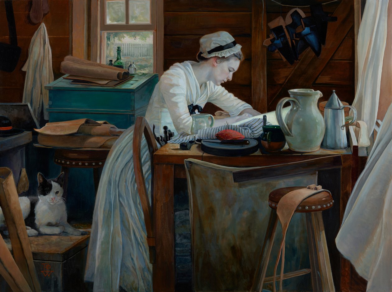 Donna al lavoro, 2017 (olio su tela) da Pamela Patrick White