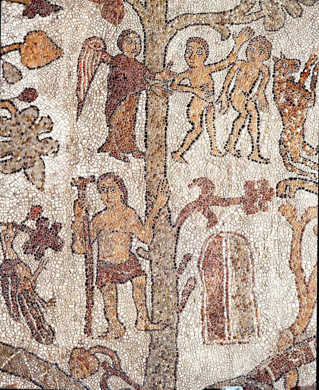 Adamo ed Eva cacciano dal Paradiso Terrestre Mosaico di Pantaleone, sacerdote e mosaicista. 1163-1166. Navata centrale della Cattedrale di Otranto da Pantaleon