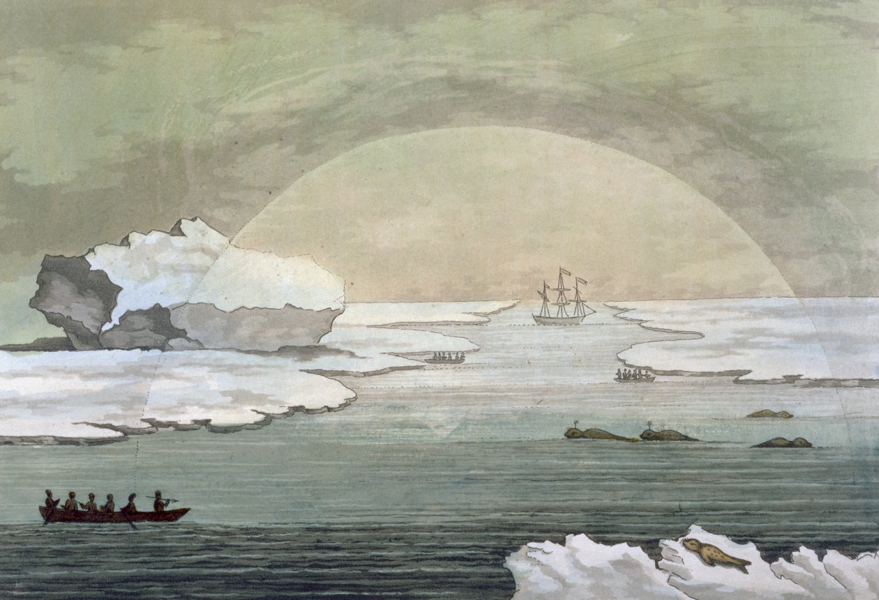 Una baleniera britannica intrappolata nel ghiaccio viene liberata dai raggi del sole, Baia di Baffin, luglio 1817, da 