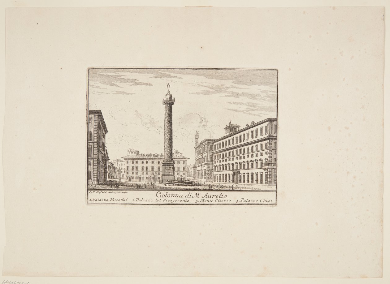 Colonna di M. Aurelio. 1. Palazzo Niccolini. 2. Palazzo del Vicegerente. 3. Monte Citorio. 4. Palazzo Chigi da Paolo Anesi