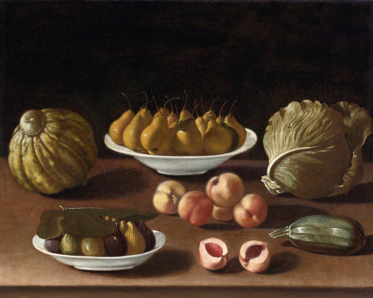 Natura morta con pere, pesche, fichi, melone, cavolo e zucca da Paolo Antonio Barbieri