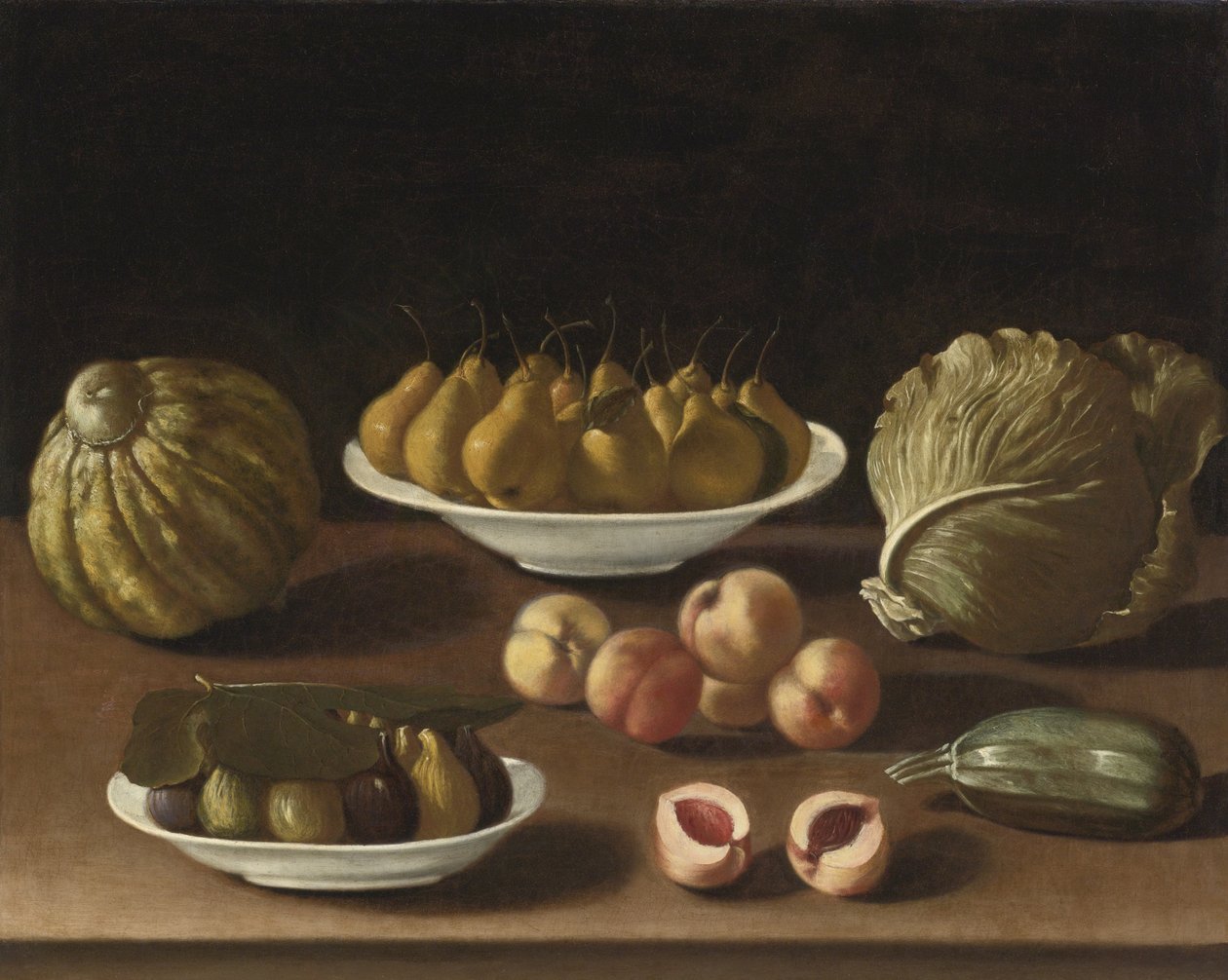 Natura morta con pere, pesche, fichi, un melone, cavolo e zucchina da Paolo Antonio Barbieri
