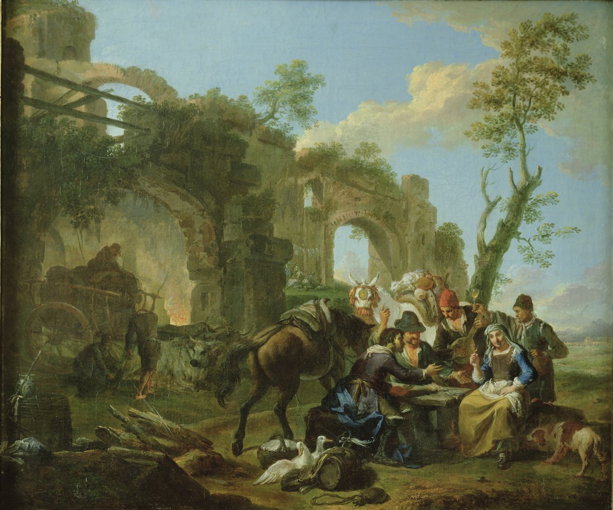Cavalieri che riposano tra rovine classiche con una chiromante da Paolo Monaldi
