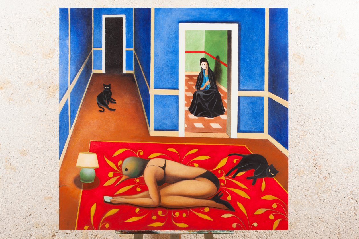 Annonciation in velluto blu, 2016 (olio su pannello di legno) da Paolo Perfranceschi