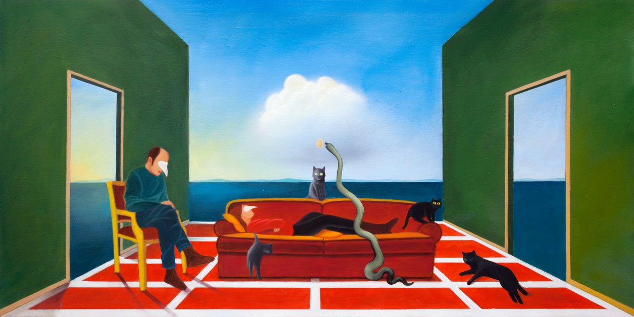 La terapia, 2021 (olio su pannello di legno) da Paolo Perfranceschi