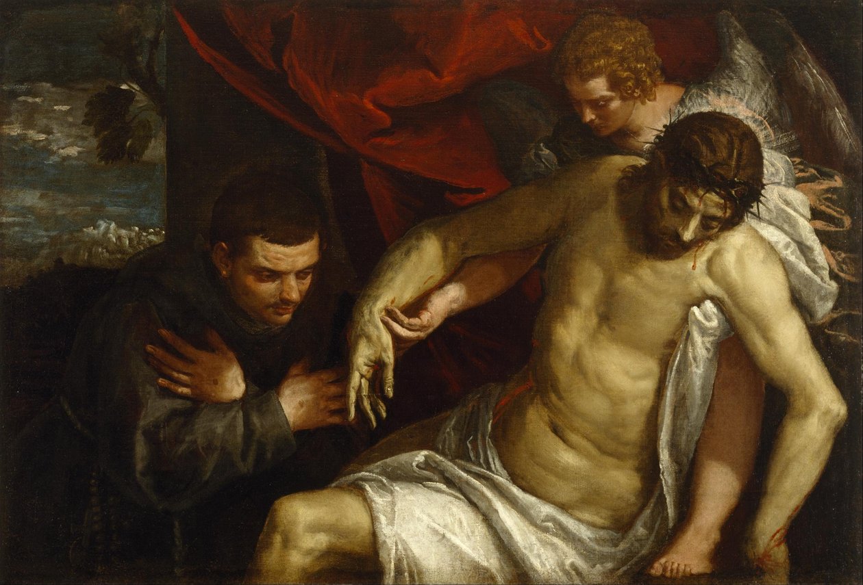 Il Cristo morto sorretto da un angelo e adorato da un francescano da Paolo Veronese