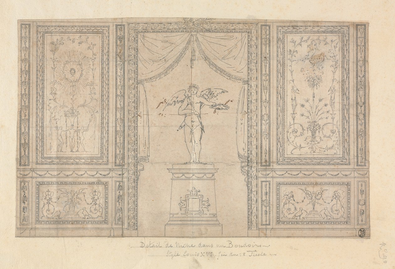 Statua di Cupido in una nicchia del muro da Paolo Vincenzo Bonomini