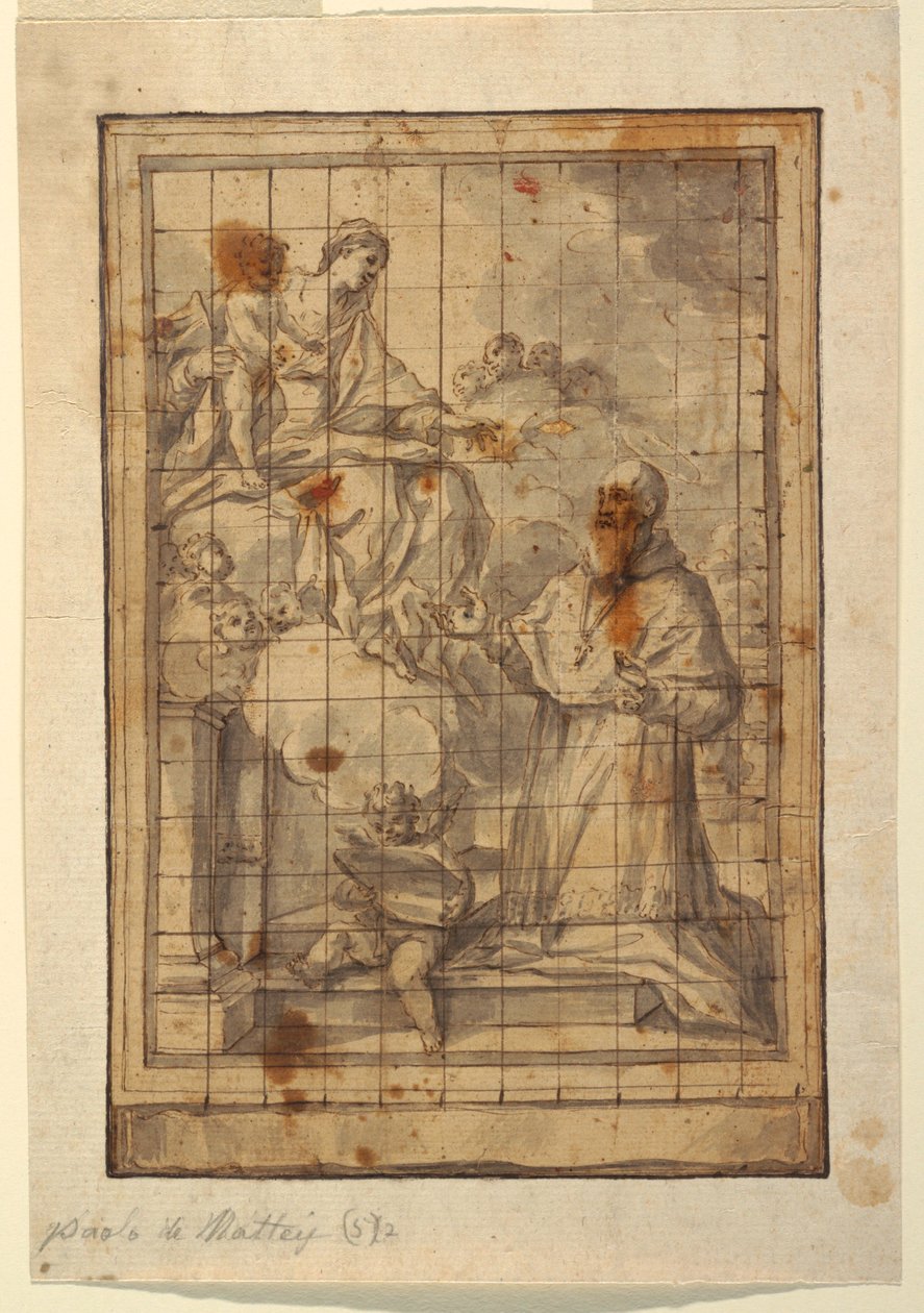 Disegno, Vergine e bambino in gloria, 1600-1700 ca. da Paolo de Mattheis
