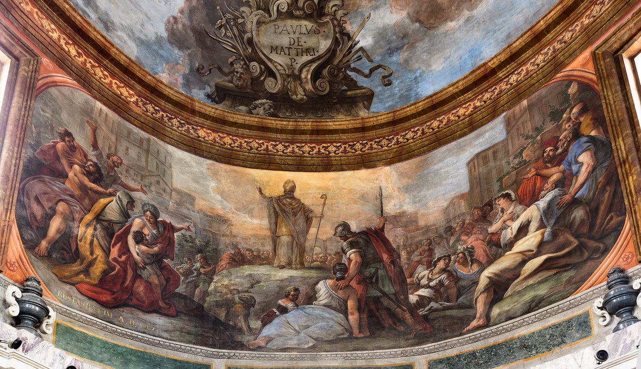 Affreschi di Paolo de Matteis del 1714 sulla volta e sul tamburo, raffiguranti la vita del Santo, Cappella di San Cataldo nella Cattedrale, Taranto, Italia (foto) da Paolo di Matteis