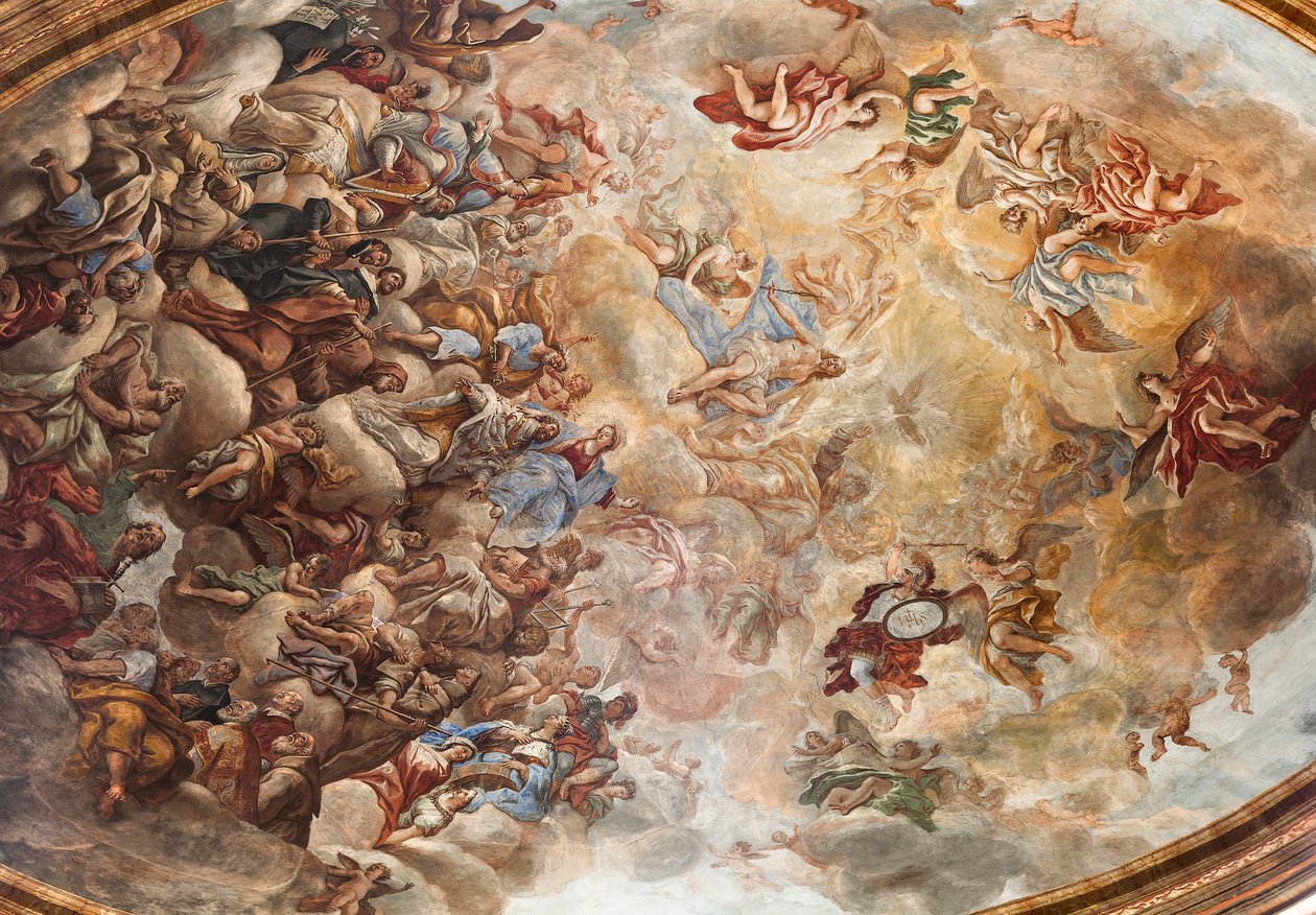 Affreschi di Paolo de Matteis del 1714 sulla volta e sul tamburo, raffiguranti la vita del Santo, Cappella di San Cataldo nella Cattedrale, Taranto, Italia (foto) da Paolo di Matteis