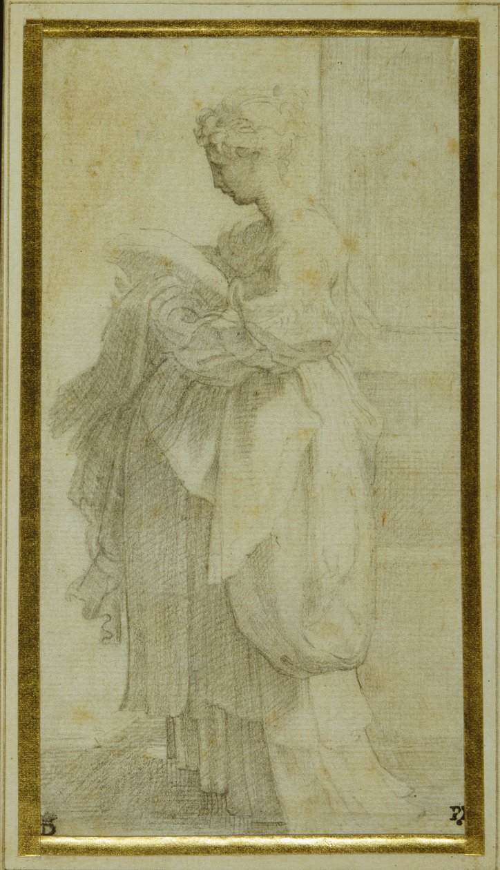 Figura in piedi di una ragazza con drappeggi voluminosi da Parmigianino 