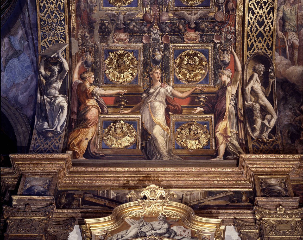 Tre delle cinque vergini folli. Dettaglio degli affreschi di Francesco Mazzola (1503-1540) noto come Il Parmigianino che decorano la volta principale della Cappella Maggiore della Chiesa della Madonna della Steccata a Parma da Parmigianino