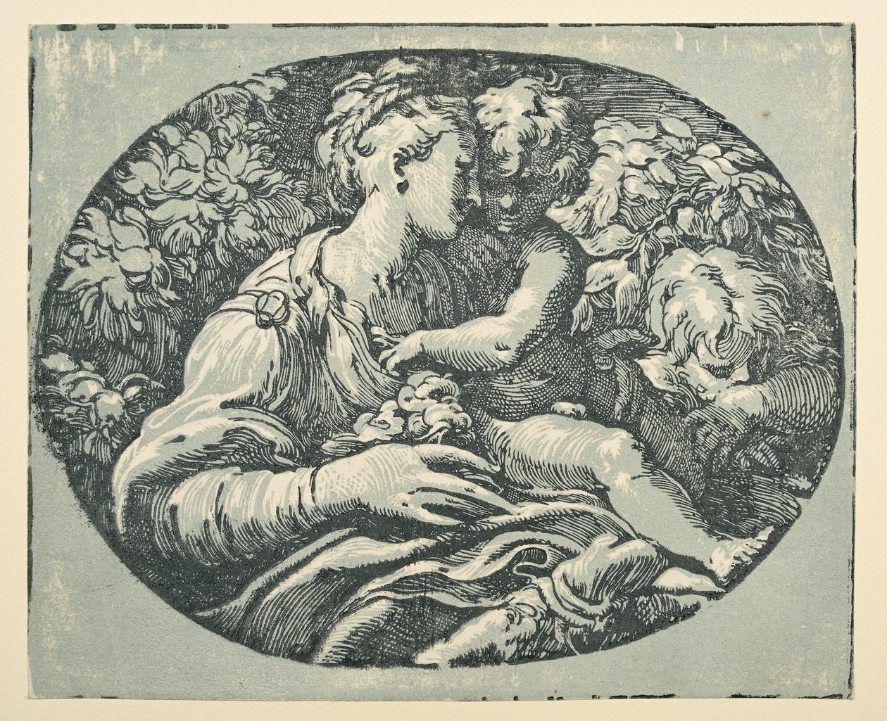 Vergine con Bambino e il piccolo San Giovanni (inchiostro nero e verde-blu su carta) da Parmigianino