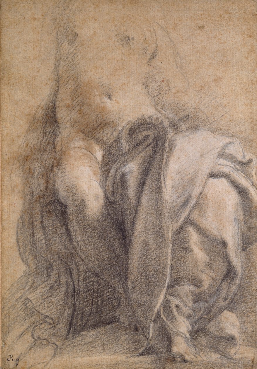 Donna semi-nuda seduta con drappeggio, 1520-1540 da Parmigianino