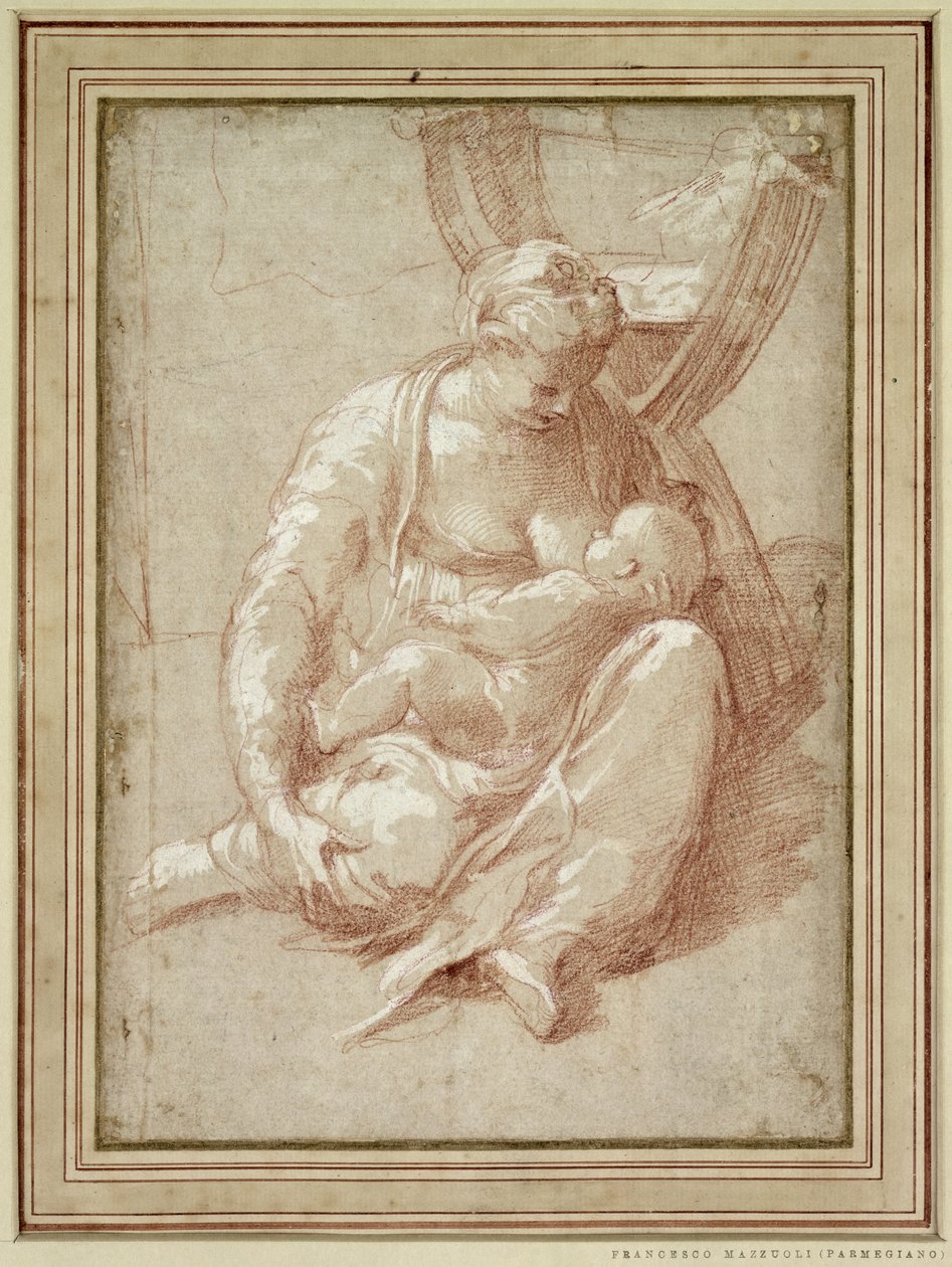 Vergine seduta a terra, che allatta il bambino da Parmigianino