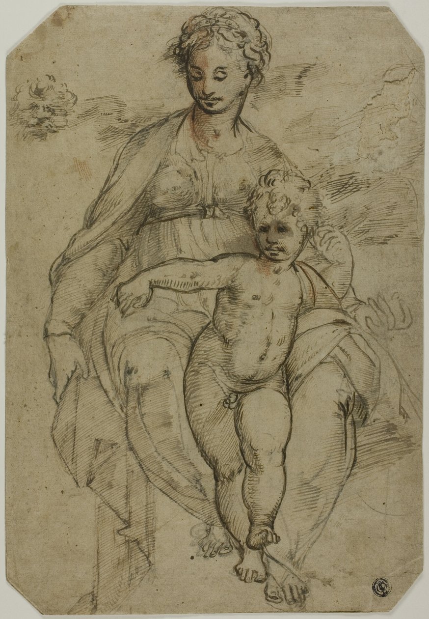 Vergine e Bambino (recto); Schizzo di Tre Santi e Schizzo Caricaturale (verso) da Parmigianino