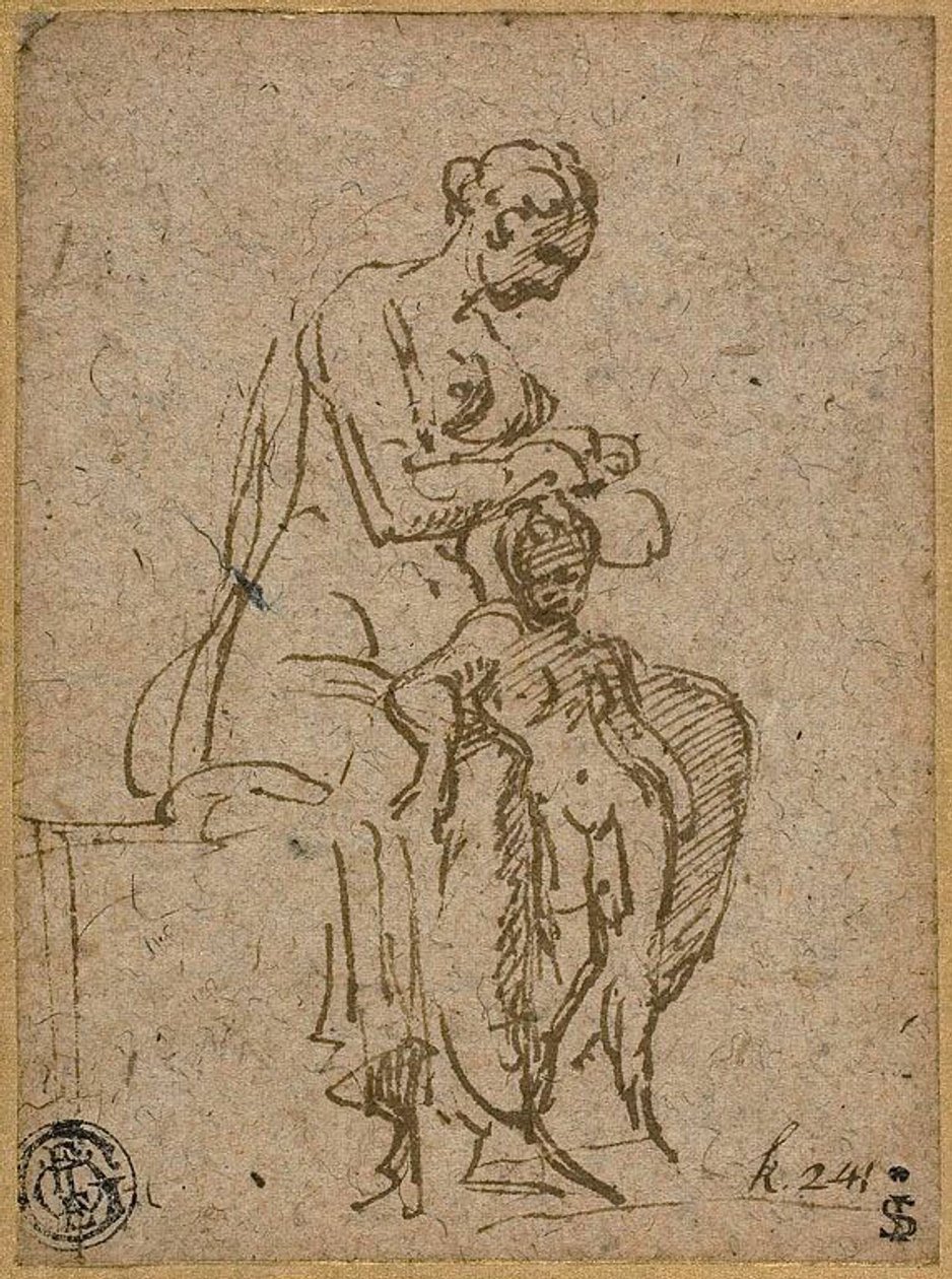 Donna che fa la pulizia di un bambino da Parmigianino