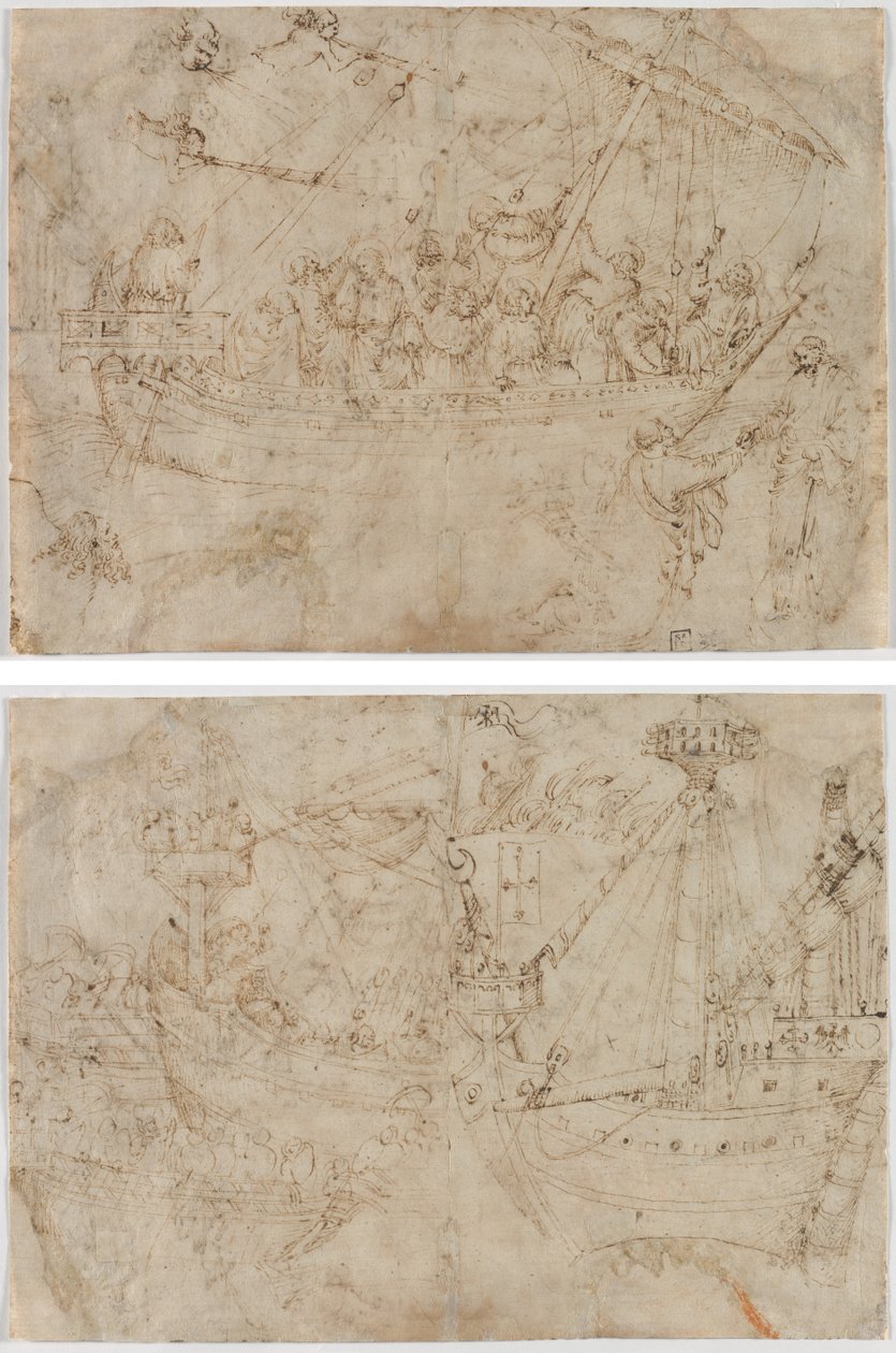 Navicella (recto) Due disegni di navi (verso) da Parri Spinelli