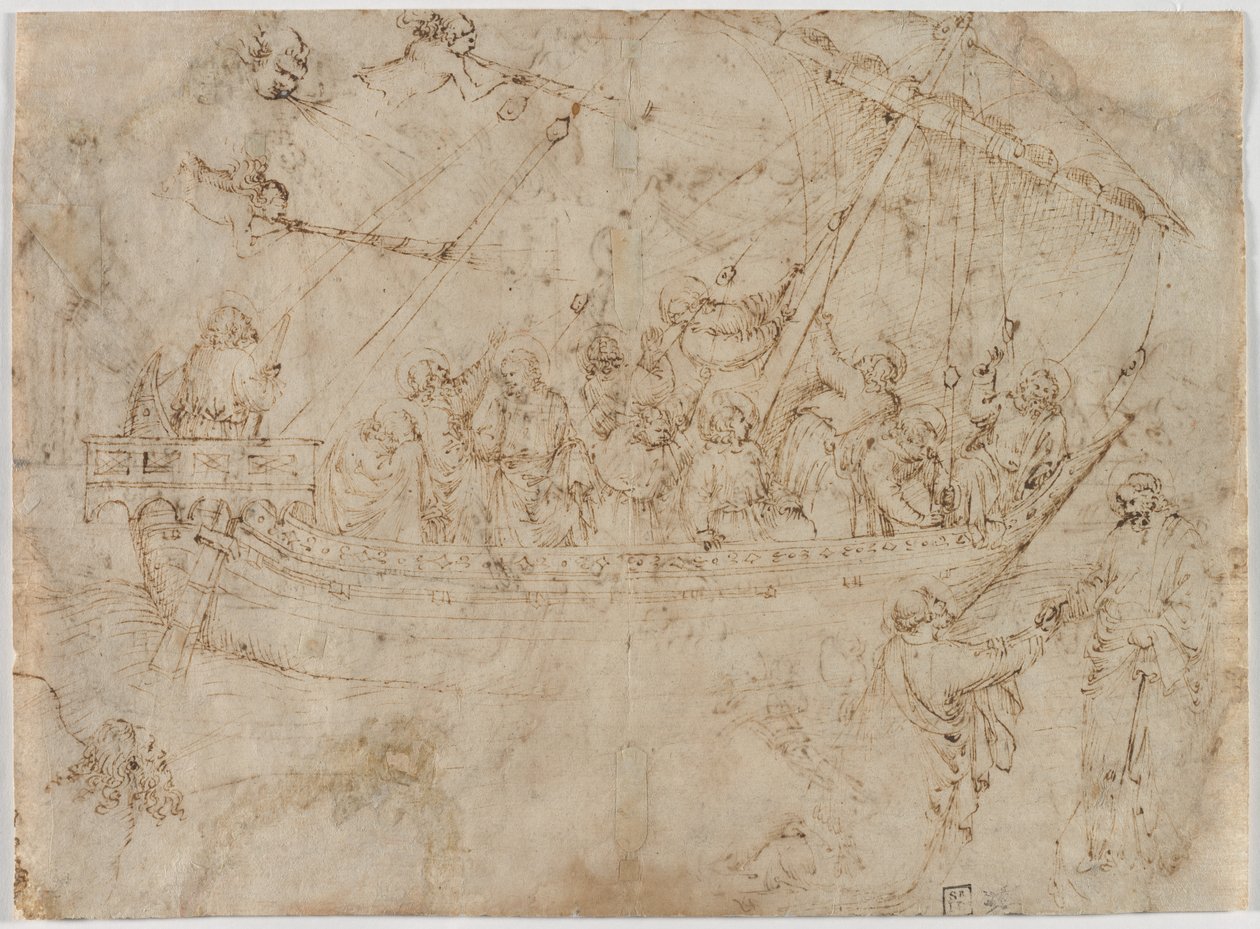 Navicella recto Due disegni di navi verso, c. 1410s da Parri Spinelli