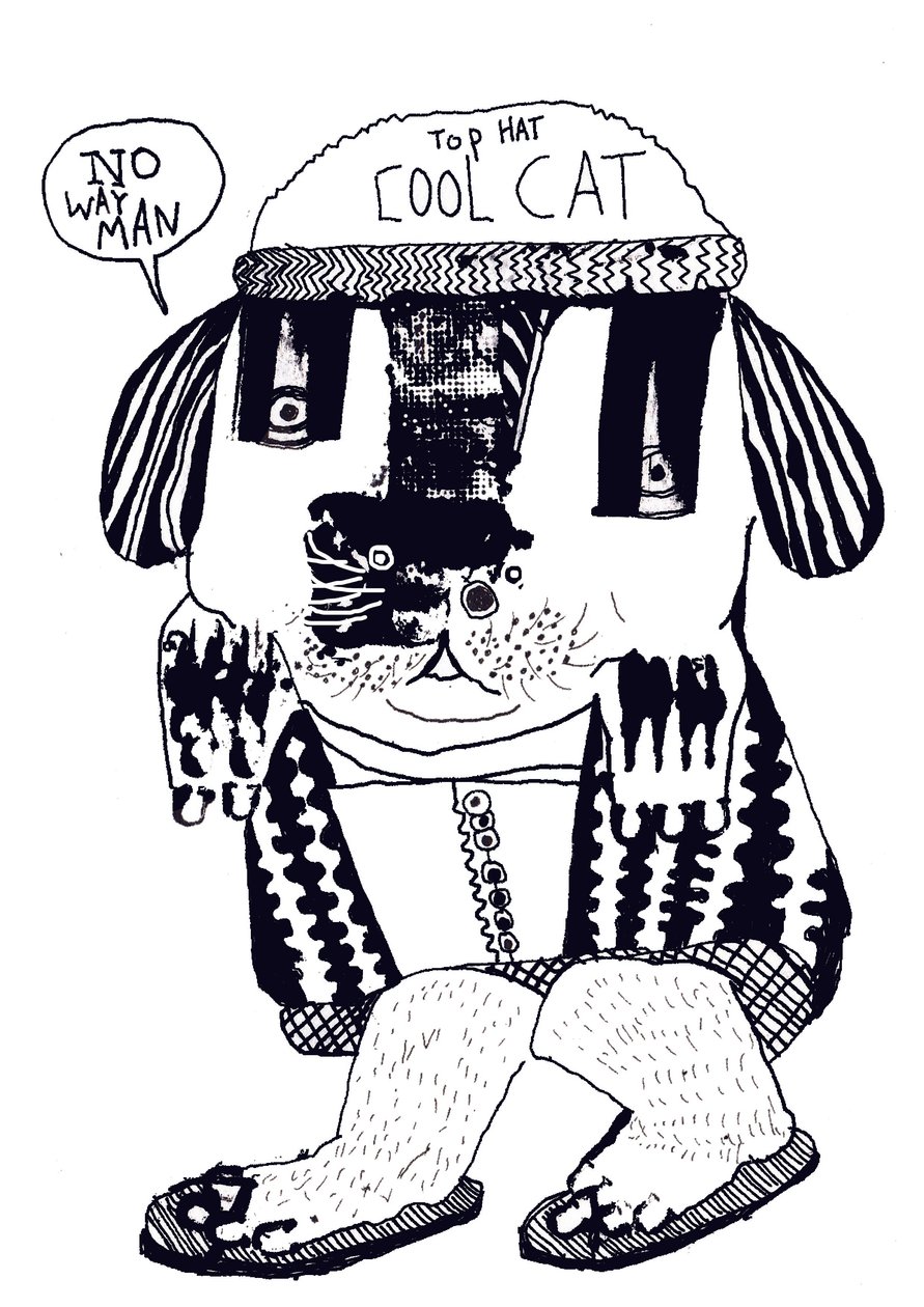 Cool Cat, 2014 (inchiostro e olio) da Pat Macdonald