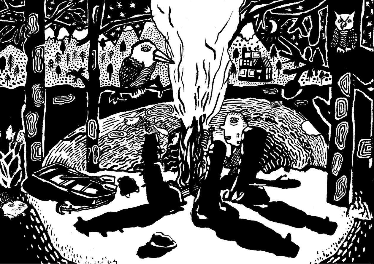 fuoco nel bosco, 2014 (inchiostro e pennello) da Pat Macdonald